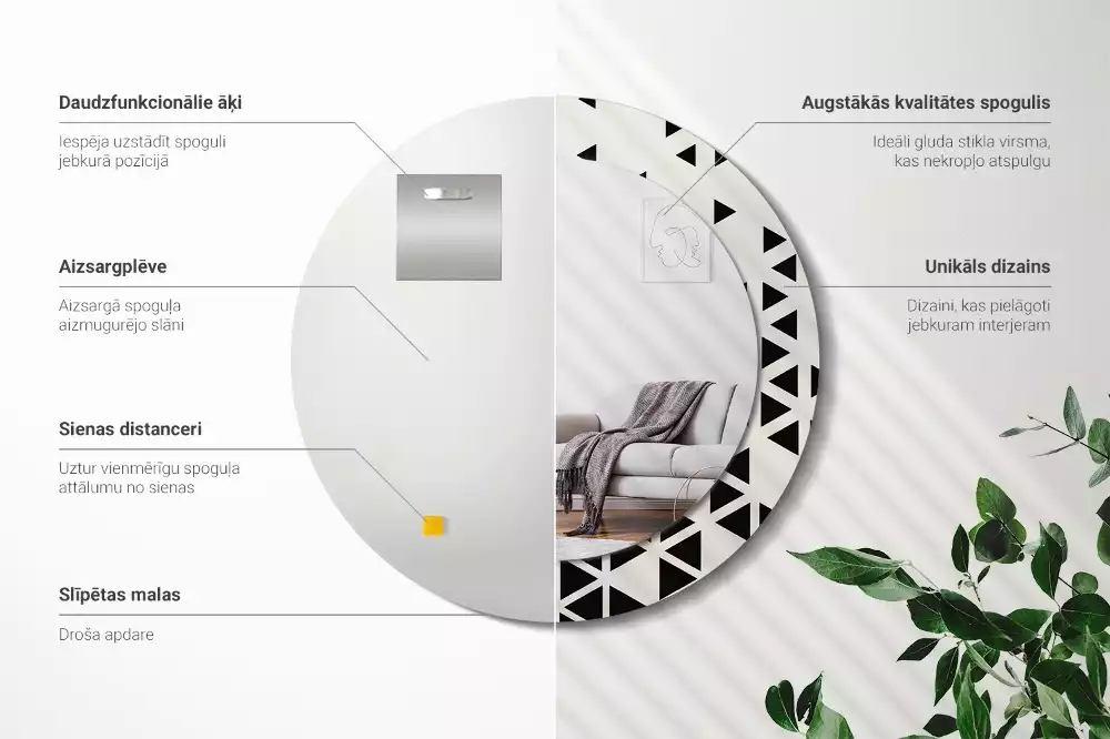 Kerek tükör fali dísz Geometriai absztrakció