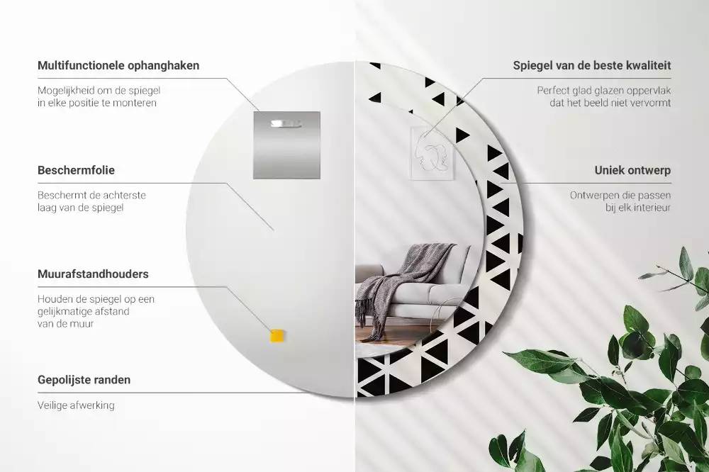 Kerek tükör fali dísz Geometriai absztrakció