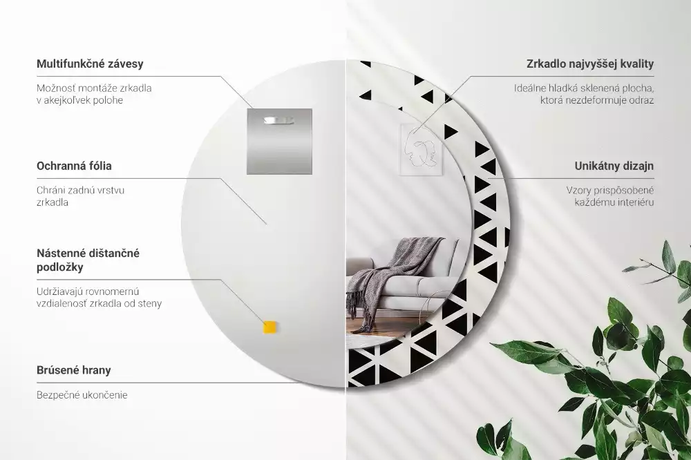 Kerek tükör fali dísz Geometriai absztrakció