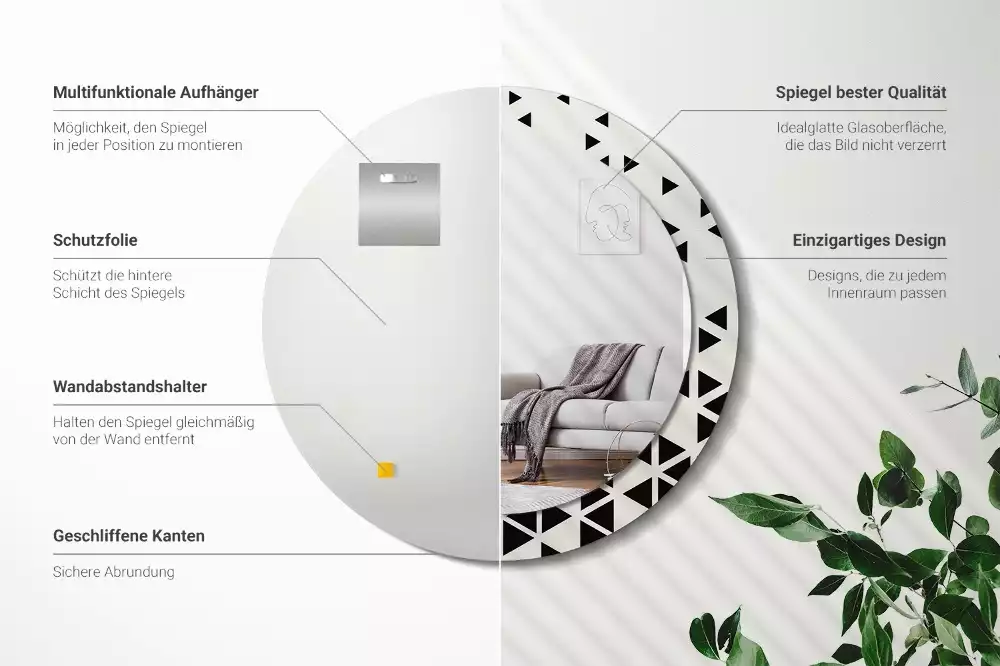 Kerek tükör fali dísz Geometriai absztrakció