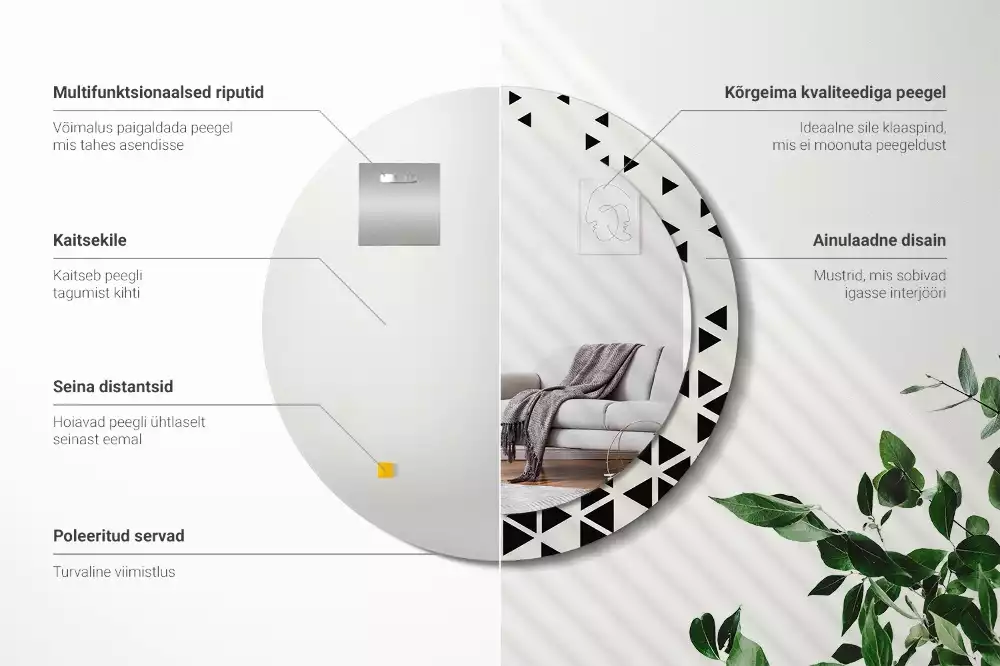 Kerek tükör fali dísz Geometriai absztrakció