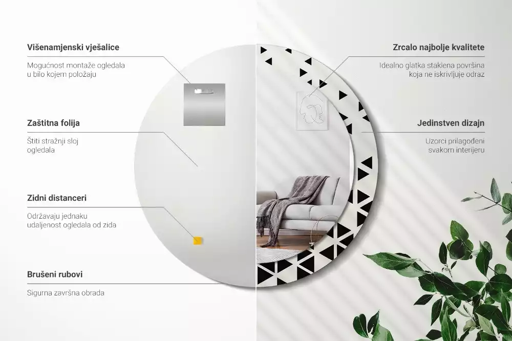 Kerek tükör fali dísz Geometriai absztrakció