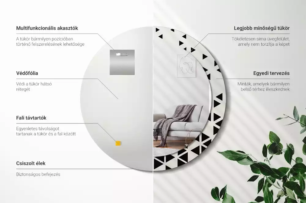 Kerek tükör fali dísz Geometriai absztrakció