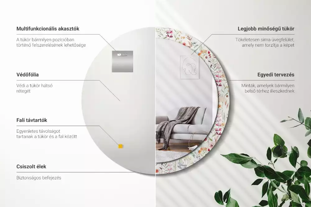 Kerek tükör fali dísz Vadvirágok