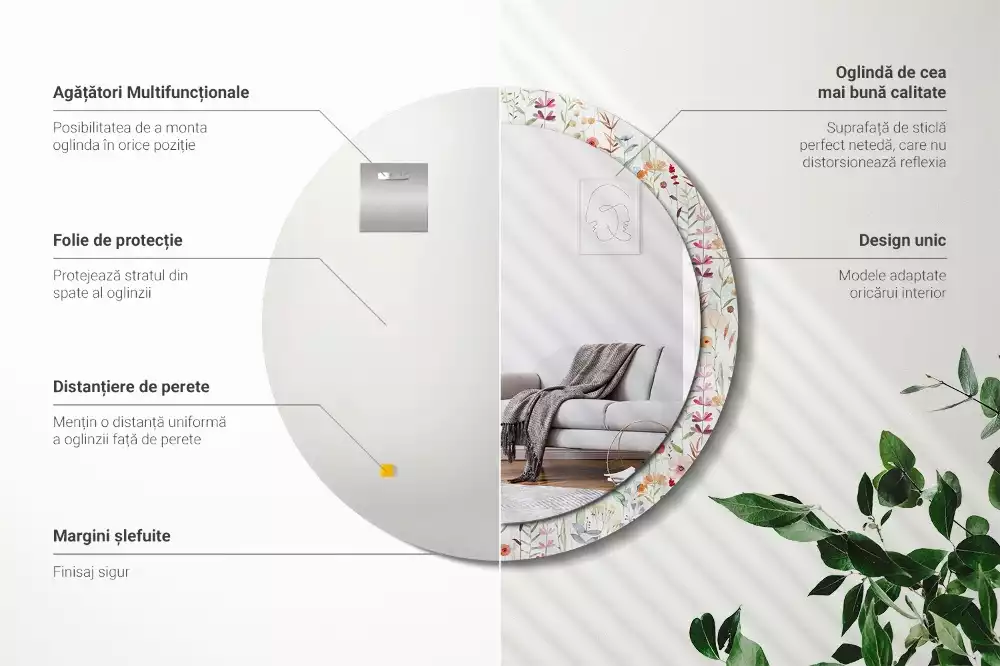 Kerek tükör fali dísz Vadvirágok