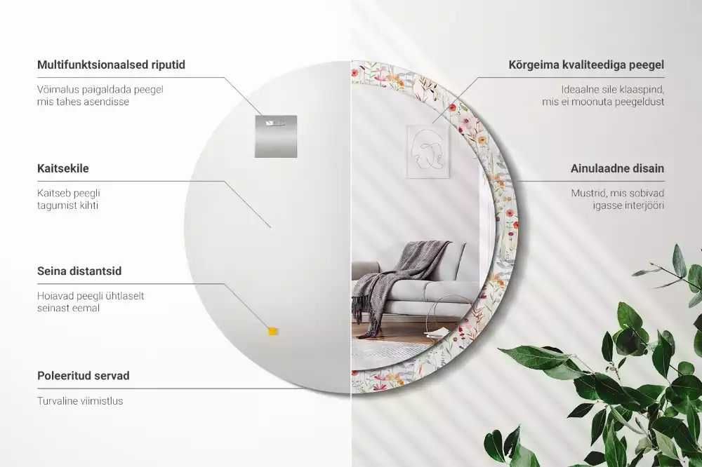 Kerek tükör fali dísz Vadvirágok