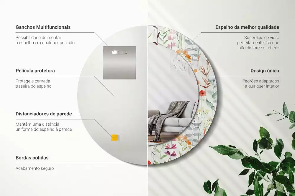 Kerek tükör fali dísz Vadvirágok