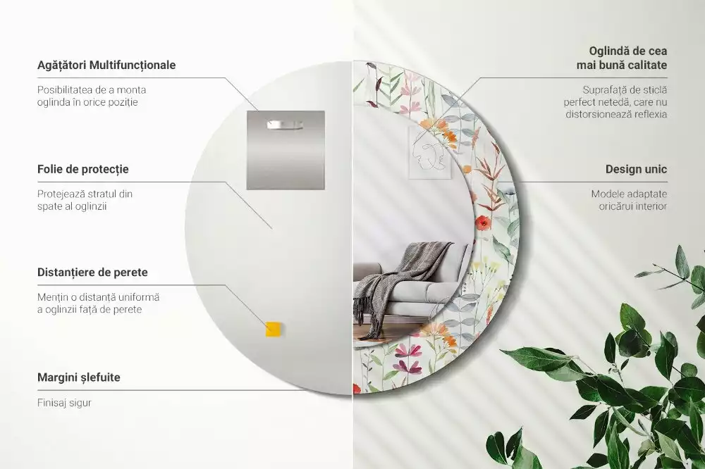 Kerek tükör fali dísz Vadvirágok