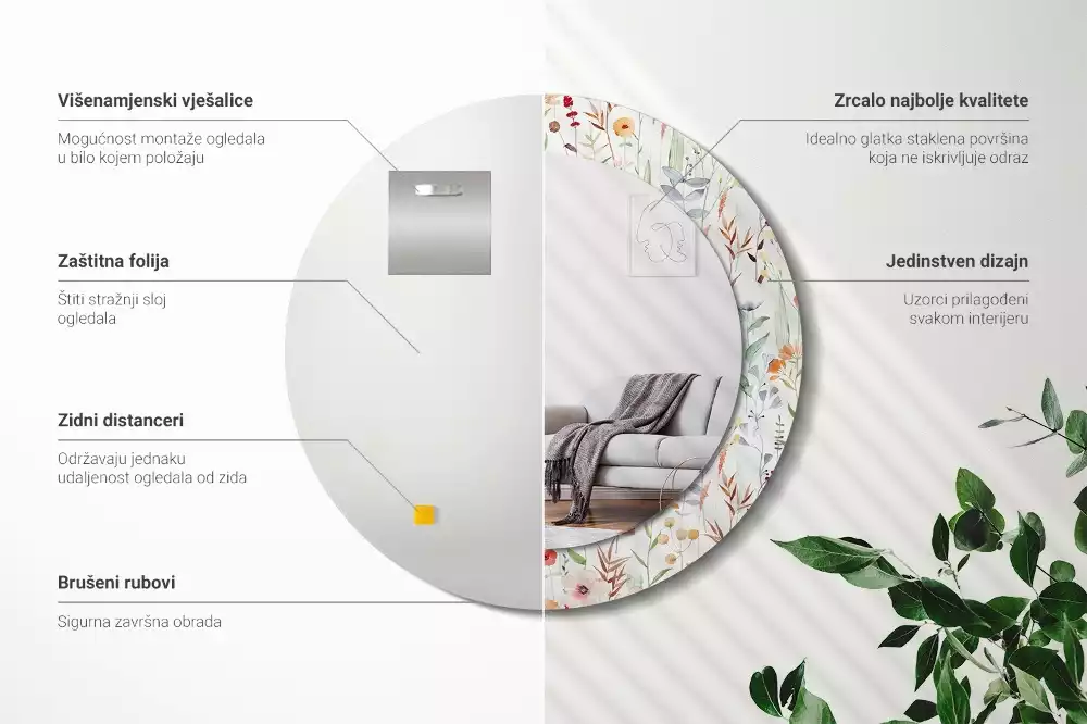 Kerek tükör fali dísz Vadvirágok