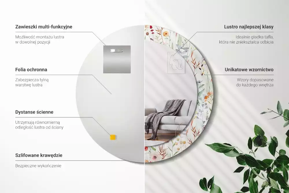 Kerek tükör fali dísz Vadvirágok