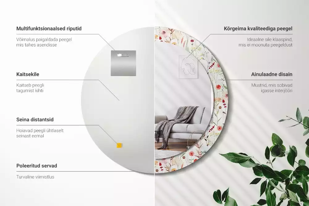 Kerek tükör fali dísz Vadvirágok