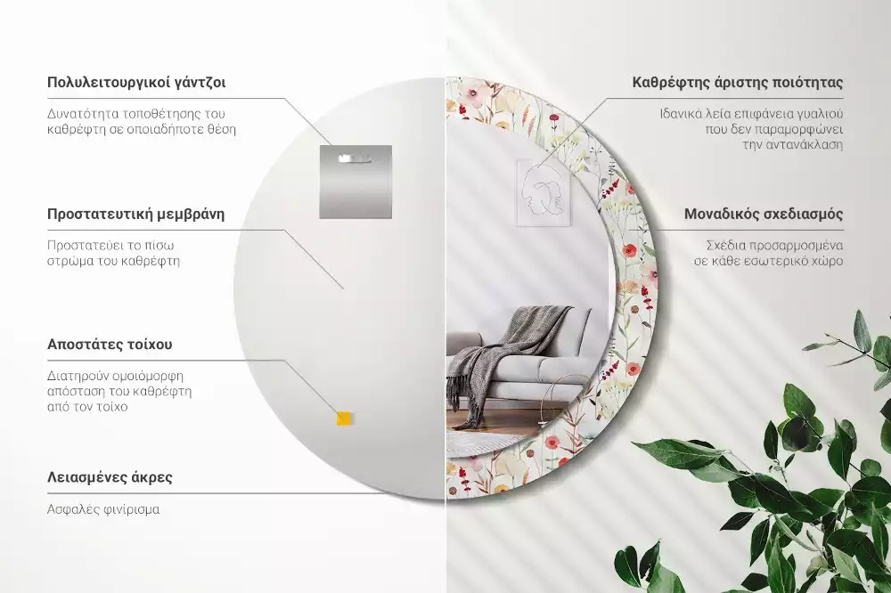 Kerek tükör fali dísz Vadvirágok