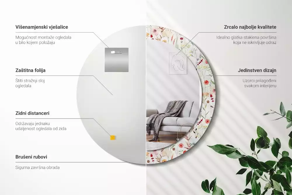 Kerek tükör fali dísz Vadvirágok