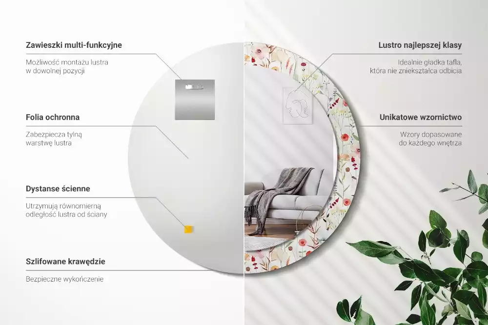 Kerek tükör fali dísz Vadvirágok