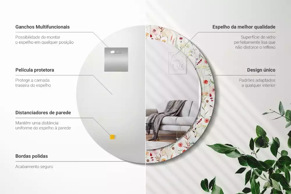 Kerek tükör fali dísz Vadvirágok