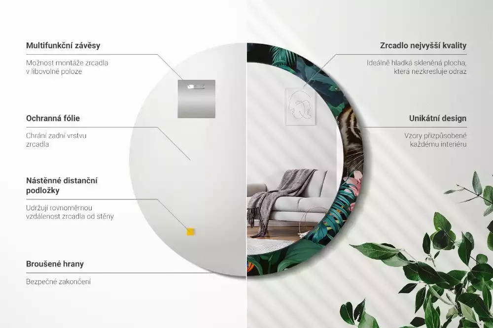 Kerek tükör fali dísz Vintage dzsungel