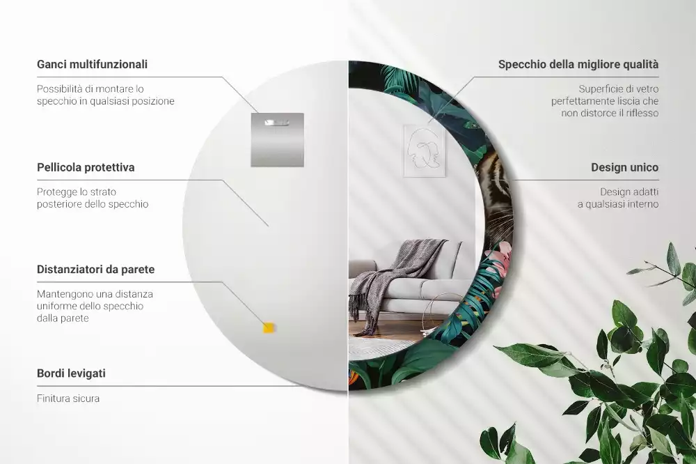 Kerek tükör fali dísz Vintage dzsungel