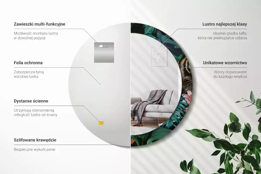 Kerek tükör fali dísz Vintage dzsungel