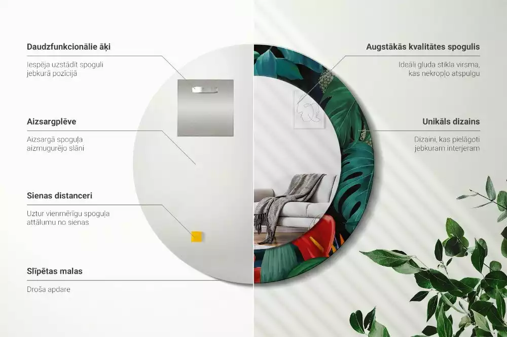 Kerek tükör fali dísz Vintage dzsungel