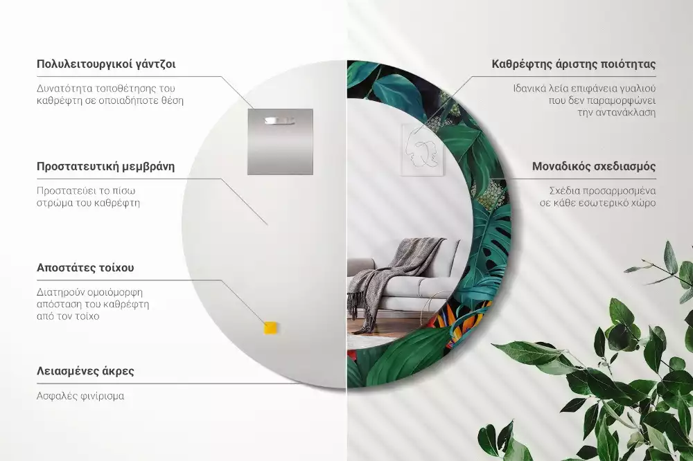 Kerek tükör fali dísz Vintage dzsungel