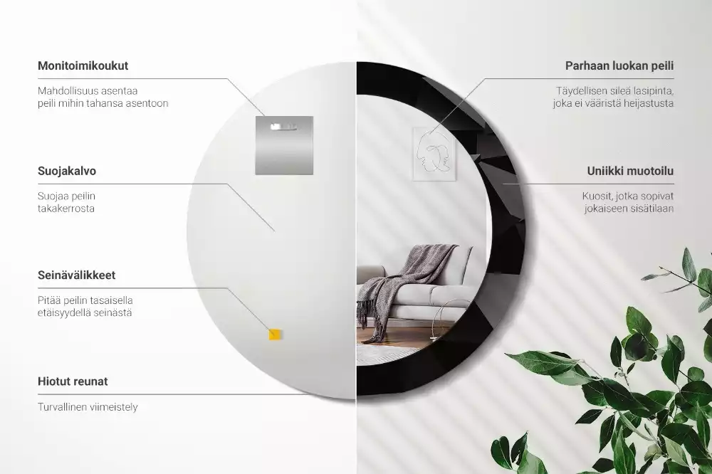 Kerek tükör fali dísz Absztrakt fekete