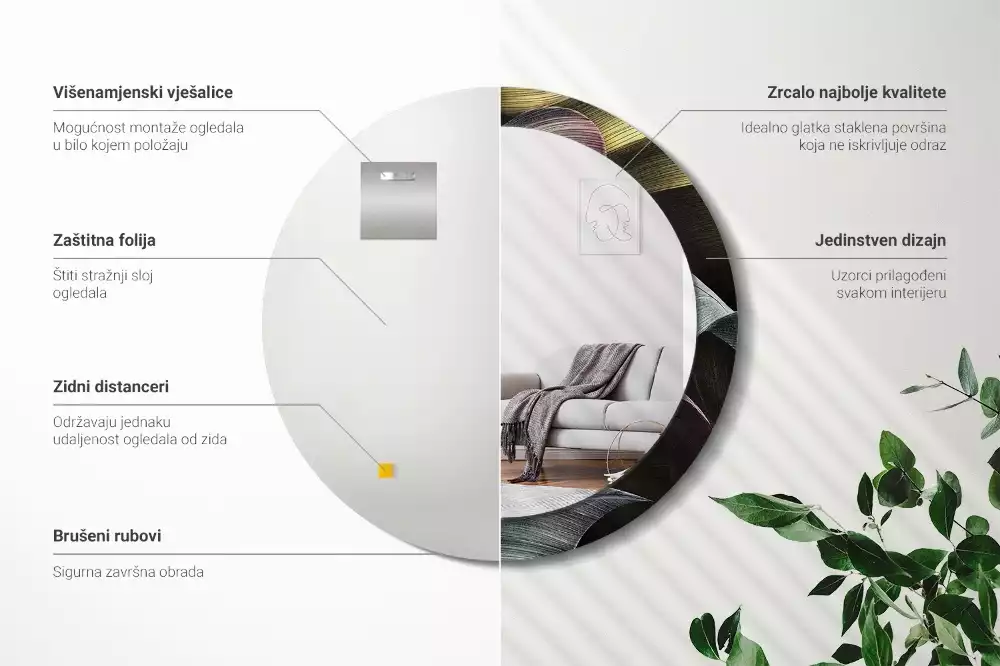 Kerek tükör fali dísz Sötét trópusi levelek