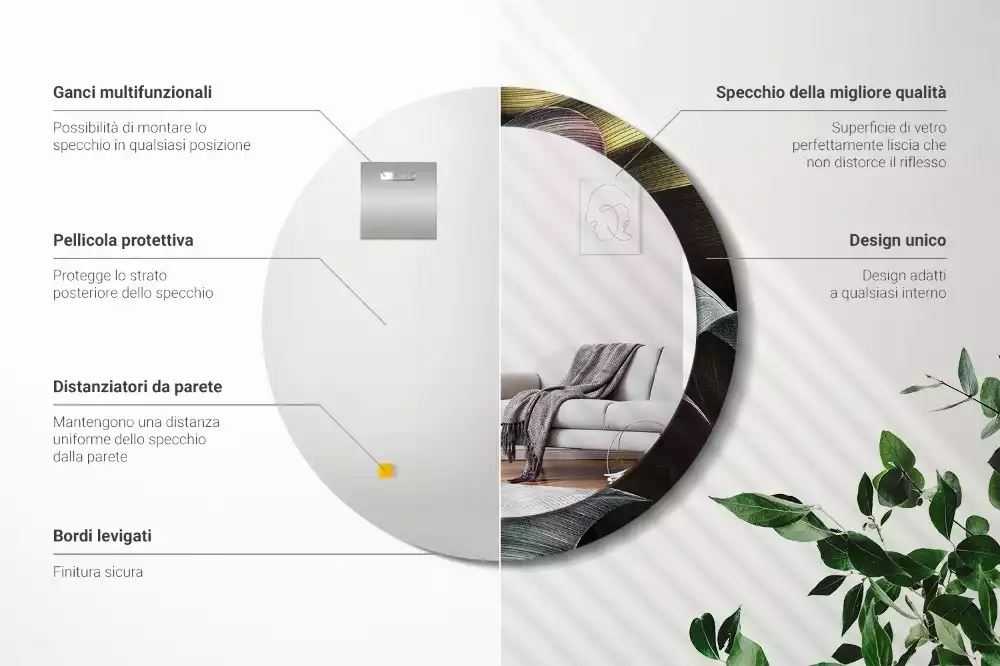 Kerek tükör fali dísz Sötét trópusi levelek