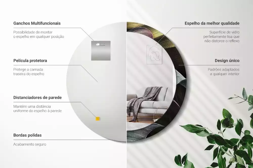 Kerek tükör fali dísz Sötét trópusi levelek