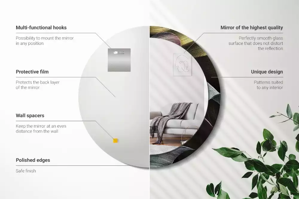 Kerek tükör fali dísz Sötét trópusi levelek