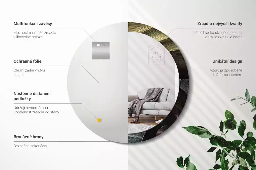 Kerek tükör fali dísz Sötét trópusi levelek