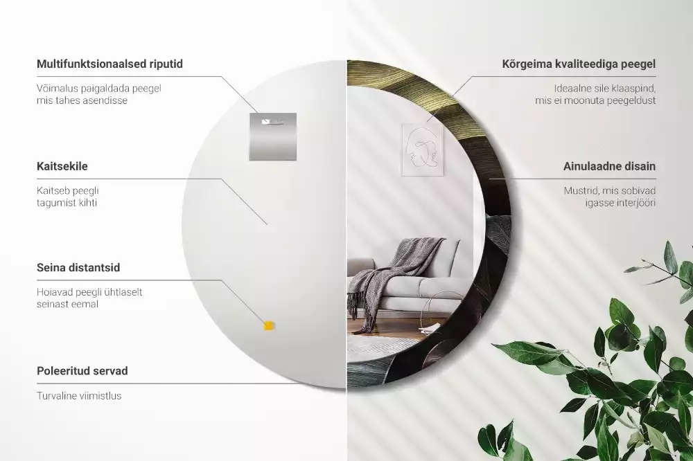 Kerek tükör fali dísz Sötét trópusi levelek