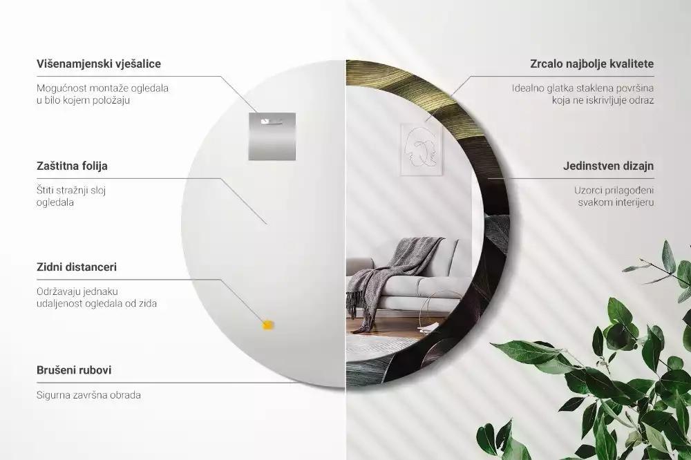 Kerek tükör fali dísz Sötét trópusi levelek