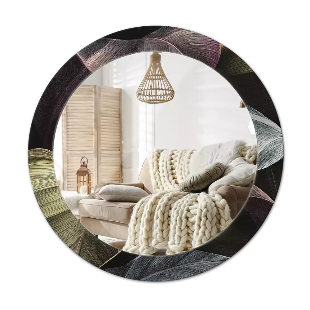 Kerek tükör fali dísz Sötét trópusi levelek