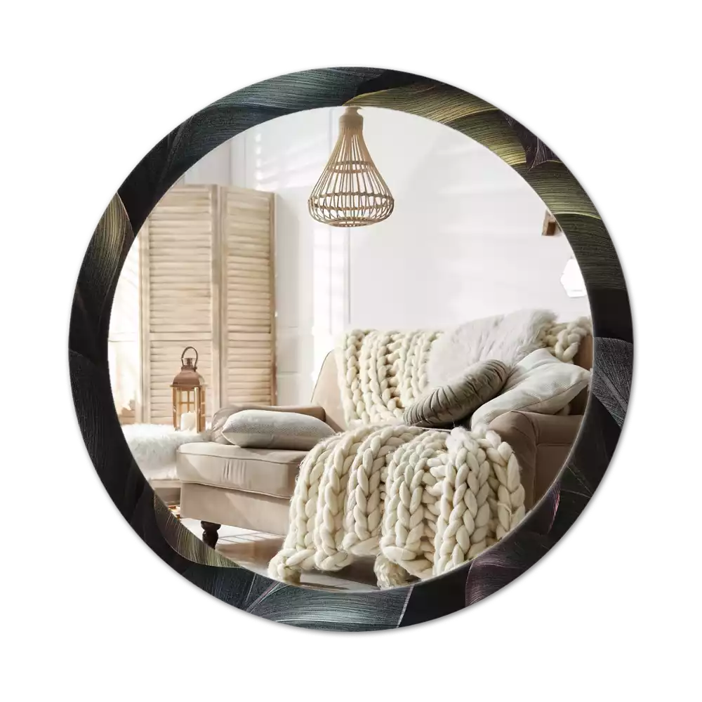 Kerek tükör fali dísz Sötét trópusi levelek