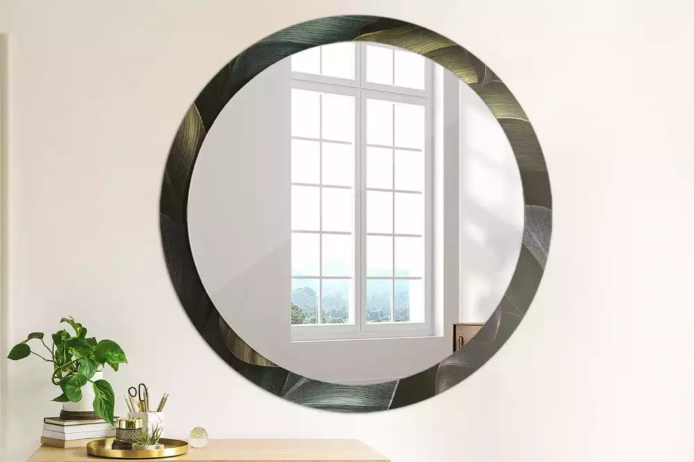 Kerek tükör fali dísz Sötét trópusi levelek