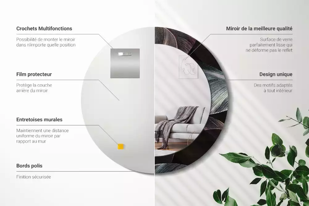 Kerek tükör fali dísz Sötét trópusi levelek