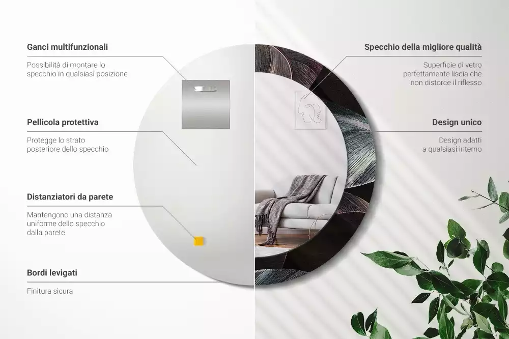 Kerek tükör fali dísz Sötét trópusi levelek