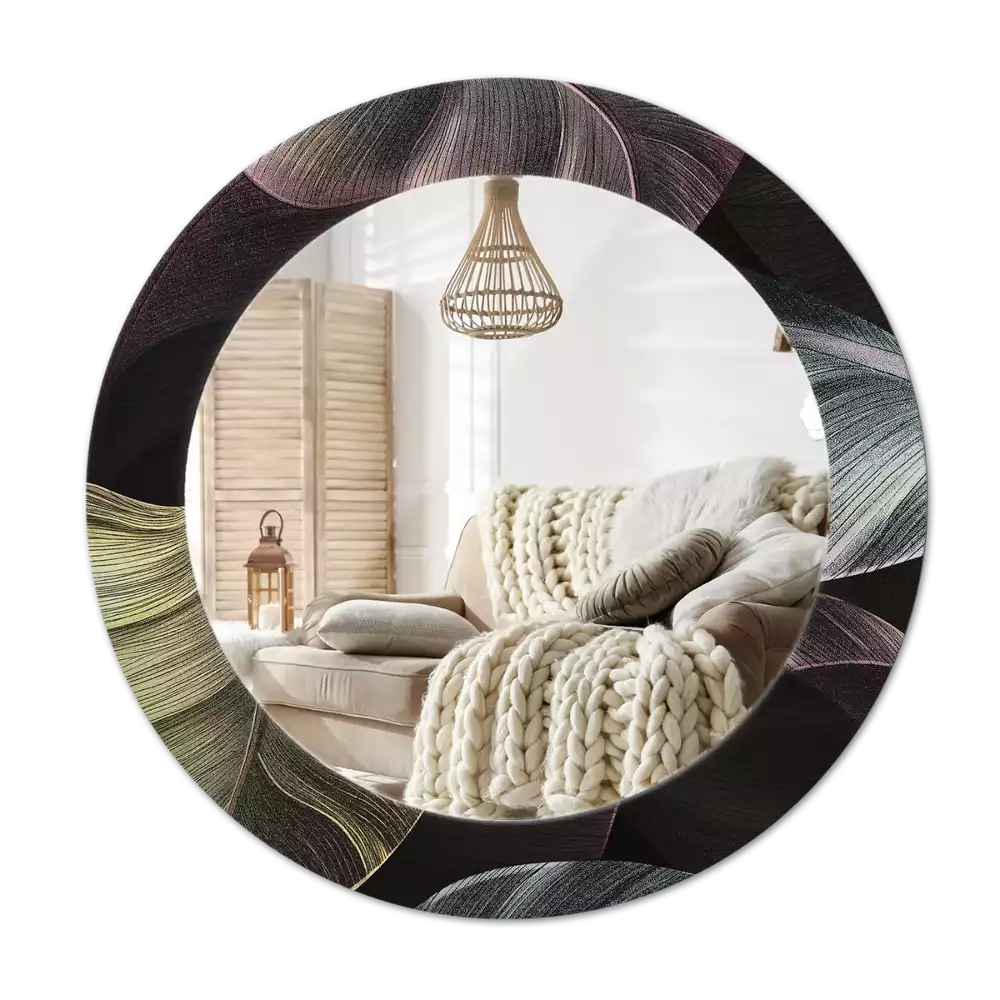 Kerek tükör fali dísz Sötét trópusi levelek