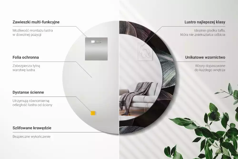 Kerek tükör fali dísz Sötét trópusi levelek