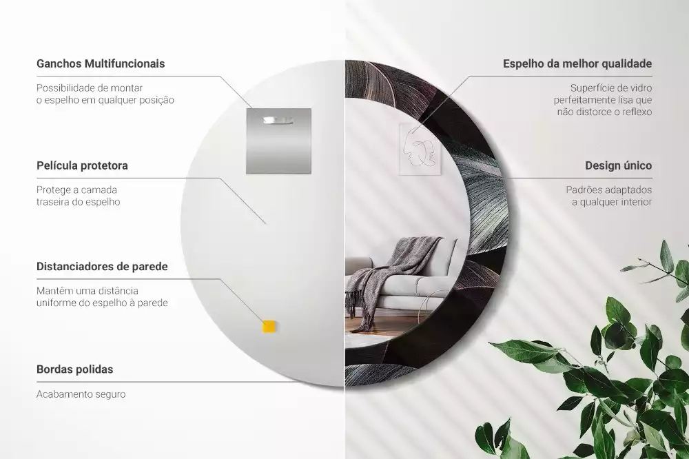 Kerek tükör fali dísz Sötét trópusi levelek