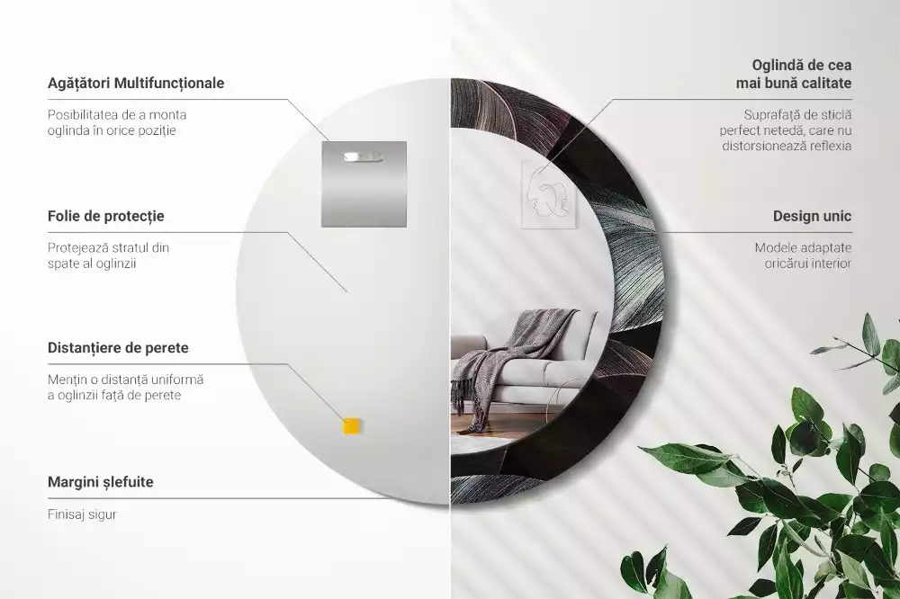 Kerek tükör fali dísz Sötét trópusi levelek