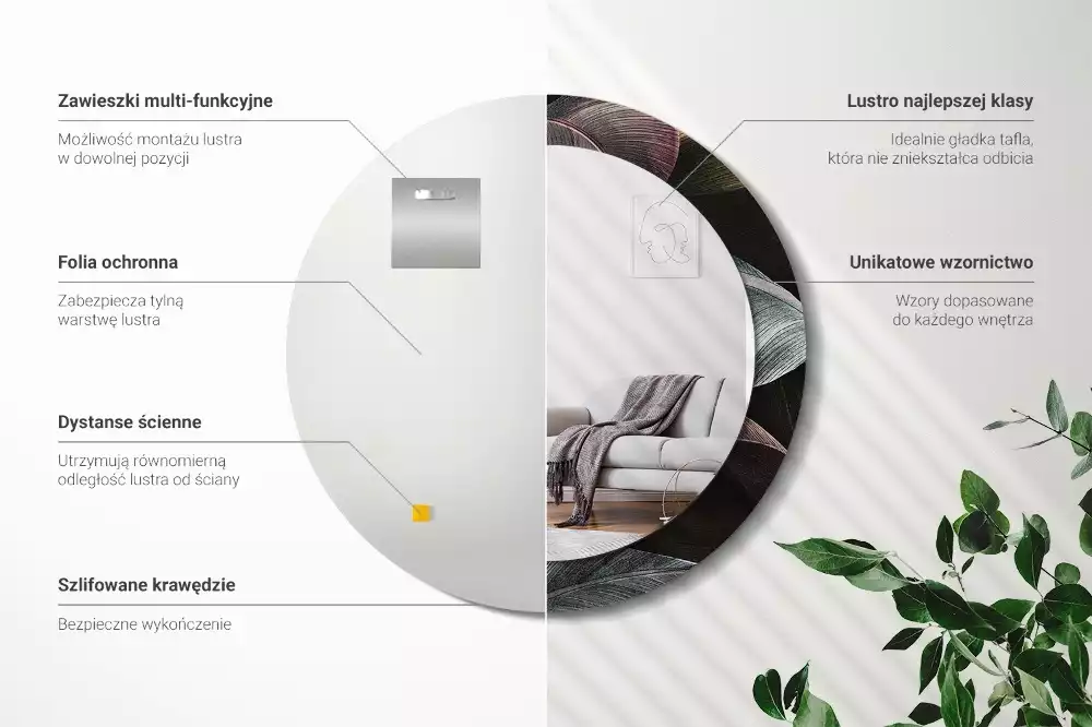 Kerek tükör fali dísz Sötét trópusi levelek