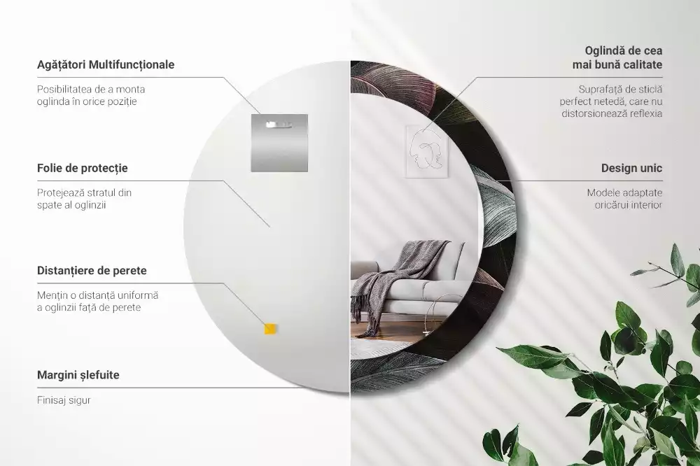 Kerek tükör fali dísz Sötét trópusi levelek