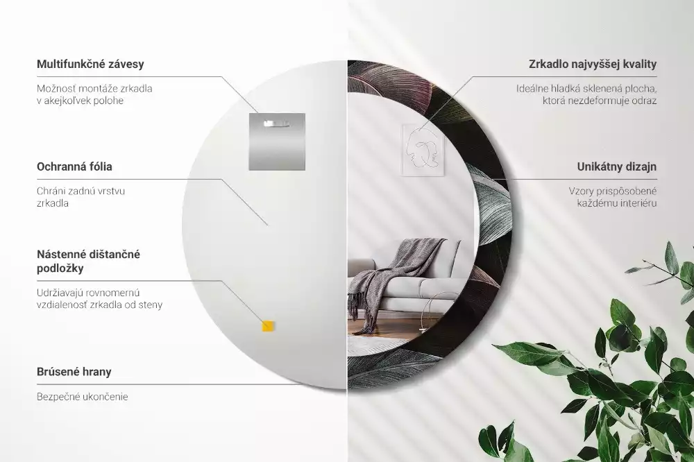 Kerek tükör fali dísz Sötét trópusi levelek