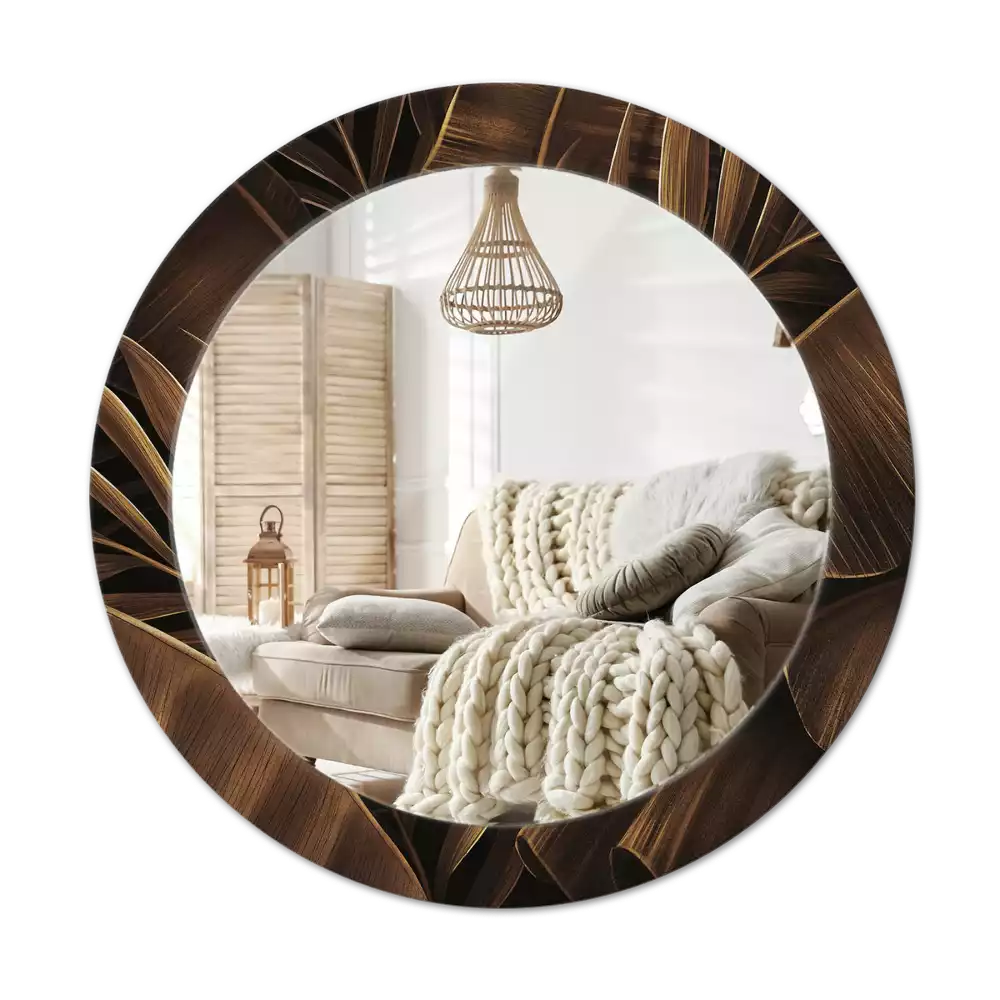 Kerek tükör fali dísz Barna banánlevél