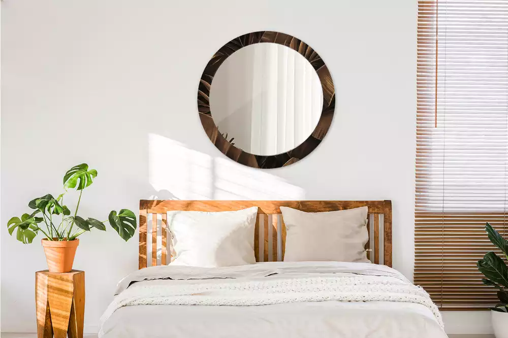 Kerek tükör fali dísz Barna banánlevél