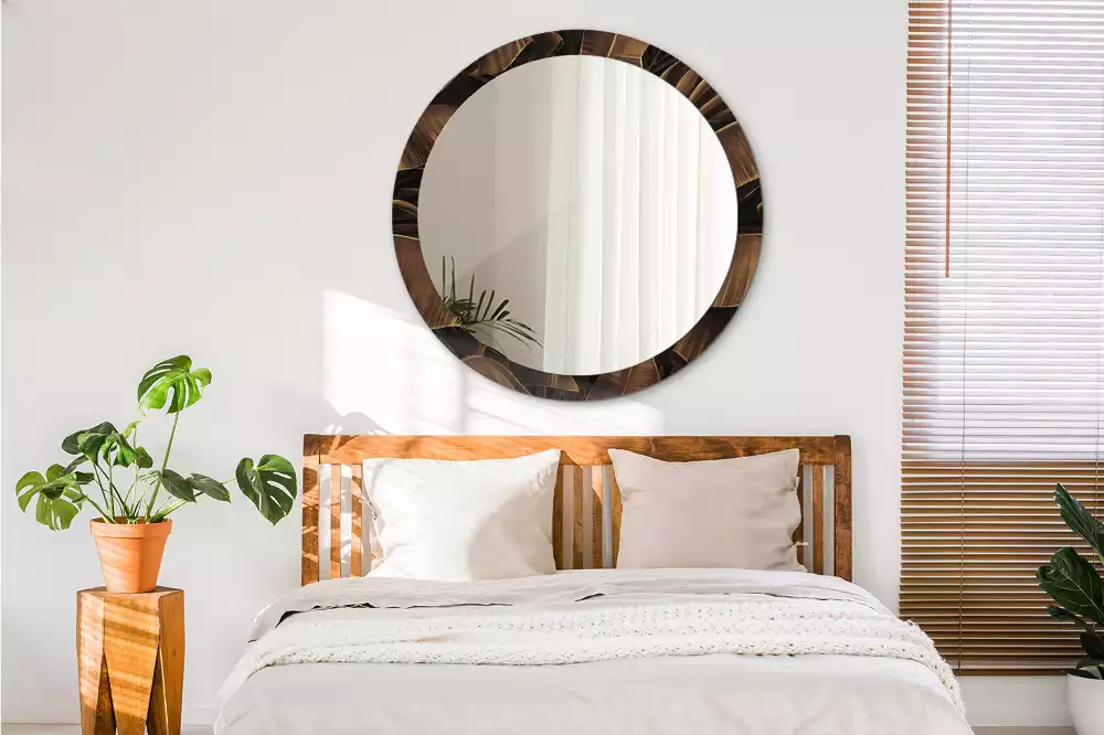 Kerek tükör fali dísz Barna banánlevél