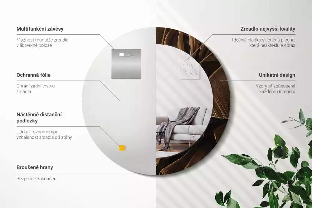 Kerek tükör fali dísz Barna banánlevél