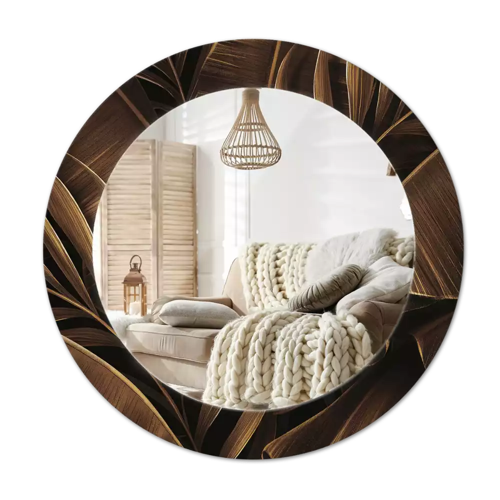 Kerek tükör fali dísz Barna banánlevél