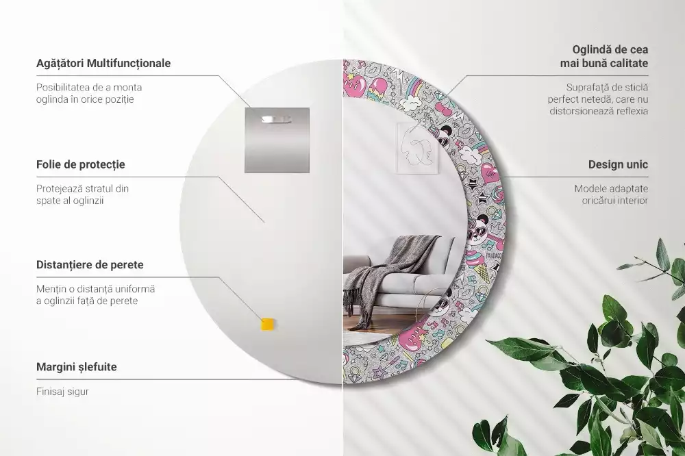 Kerek tükör fali dísz Panda unikornis